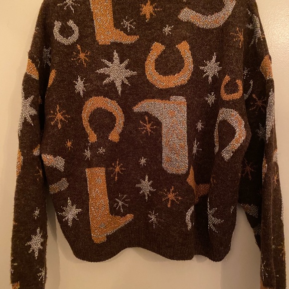 ZARA Western Theme Brown Lurex Sweater - Picture 10 of 10
